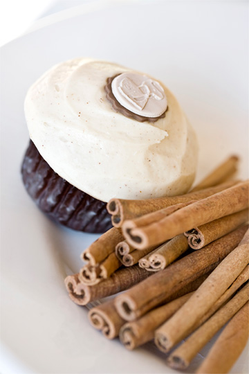 We bake our cupcakes fresh daily. (Shown: Cinnamon cupcakes.)