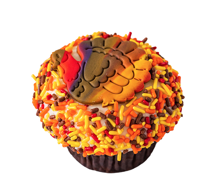 We bake our cupcakes fresh daily. (Shown: Thanksgiving Confetti cupcakes.)