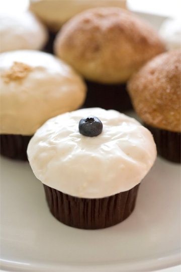 We bake our cupcakes fresh daily. (Shown: Mini Breakfast Lemon Blueberry cupcakes.)